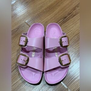 Birkenstock Pink Sandals with Gold Buckles